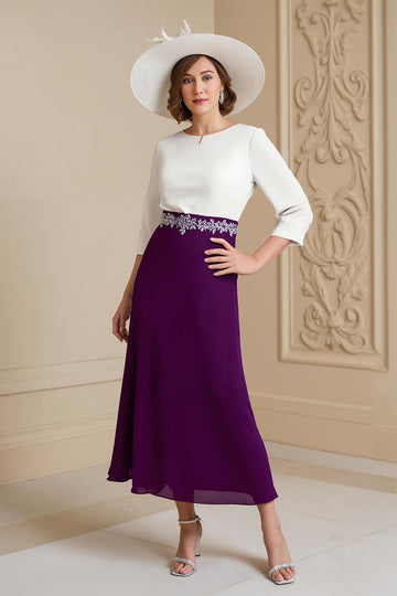 Raisin 3/4 manches bateau col une ligne midi robe d’invité de mariage